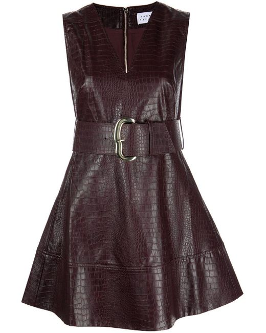 Tanya Taylor Reina Faux Leather Belted Dress In Purple Lyst