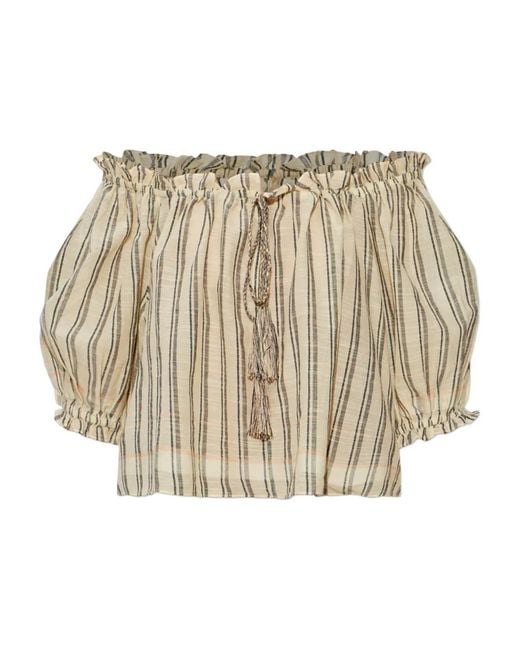 Ulla Johnson Natural Paros Ruffled Striped Top