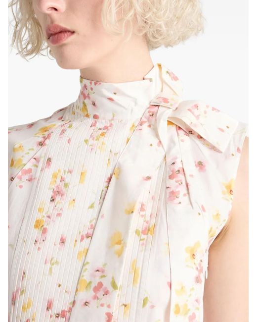 Robe À Fleurs Imprimées Prada en coloris White