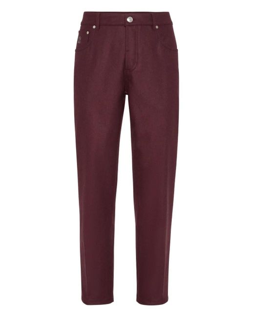 Brunello Cucinelli Purple Logo-Embroidered Trousers for men
