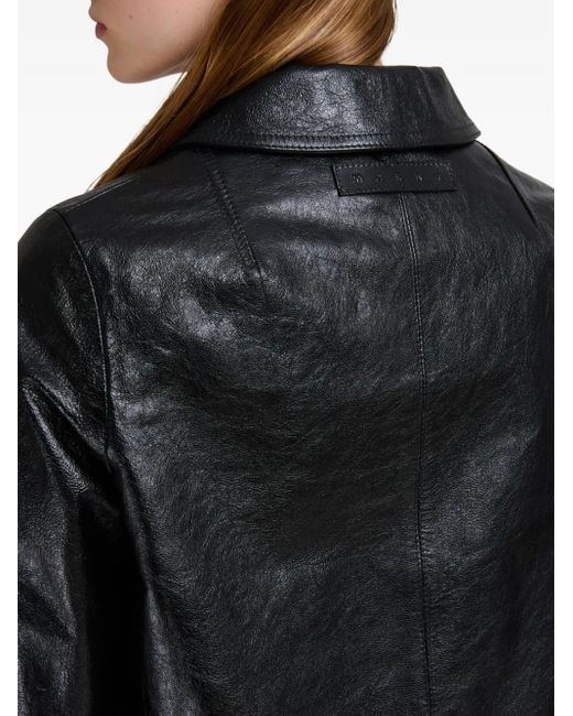 Marni Button-Up Cropped Leren Jack in het Black