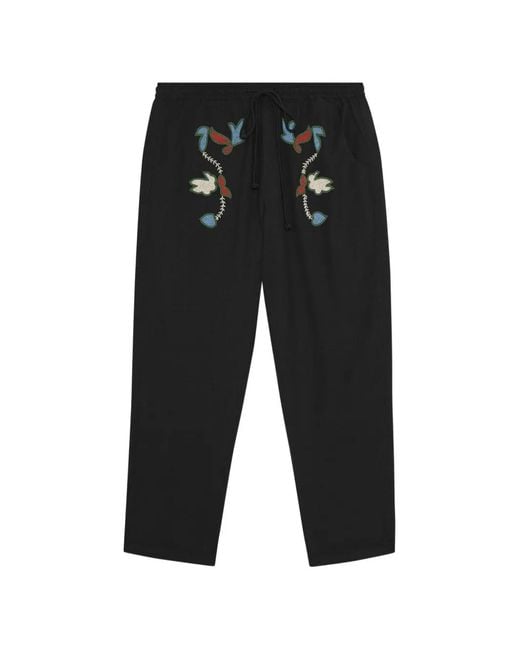 BAZISZT Black Rouat Floral-Embroidered Trousers for men