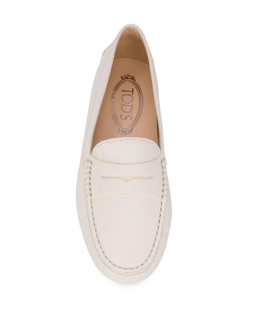 Tod's White Almond Toe Leather Loafers