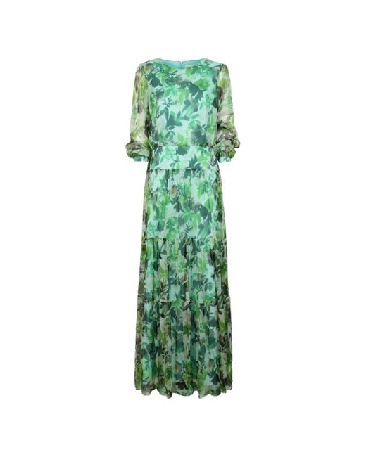 Saloni Green Robe Longue Isabel À Fleurs