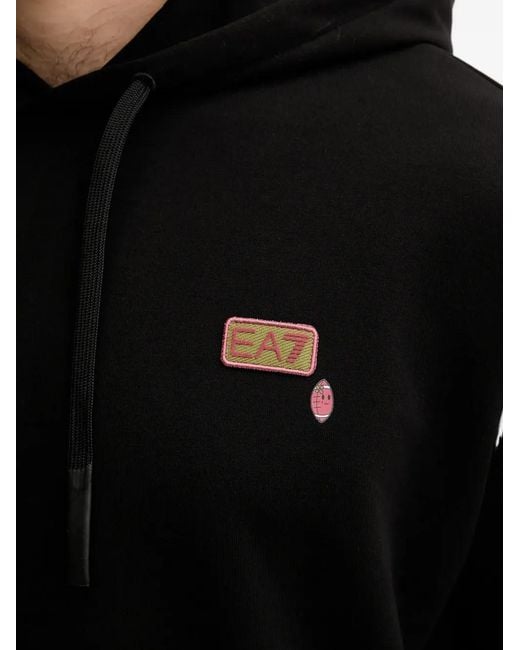EA7 Black Drawstring Graphic Hoodie for men