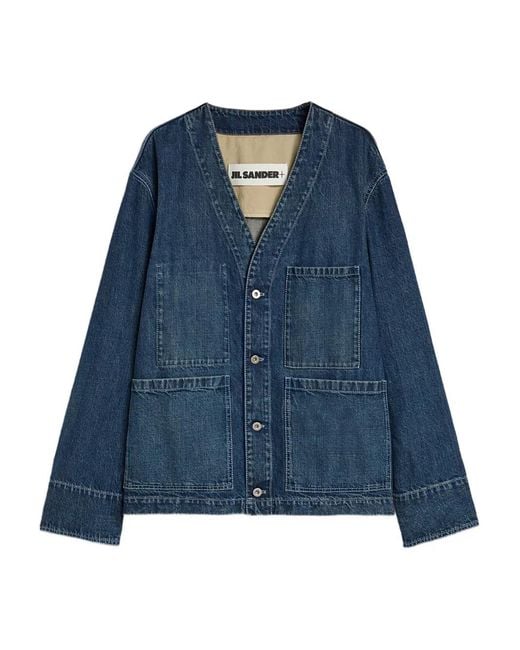 Jil Sander Blue Patch Pocket Cotton Shirt Jacket for men