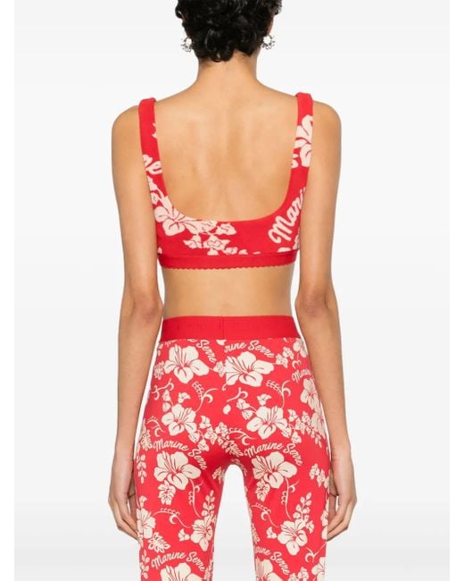 MARINE SERRE Red Floral-Jacquard Towel Bralette