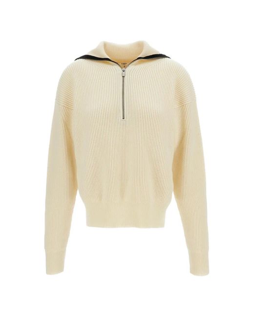 Barena White Ribbed-Knit Half-Zip Sweater