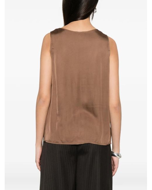 Diega Brown Draped-Neck Sleeveless Top