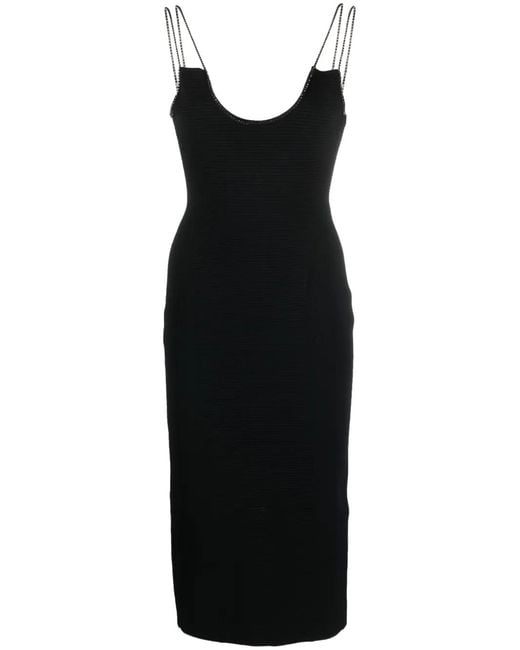 Hervé Léger Black Ottoman Crystal-Chain Embellished Midi Dress