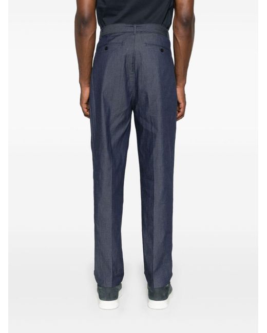 Michael Kors Blue Belted Chambray Trousers for men