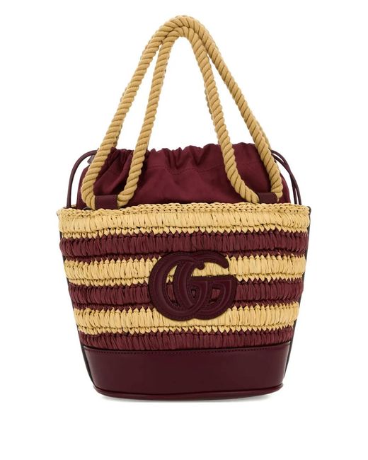 Gucci Pink Two-Tone Raffia Mini Summer Bucket Bag