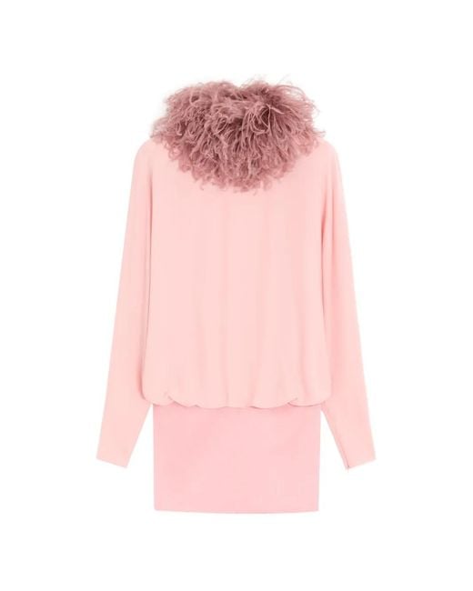 Valentino Garavani Pink Feather-Trim Georgette Mini Dress