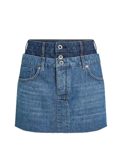Karl Lagerfeld Blue Double-Waist Denim Mini Skirt