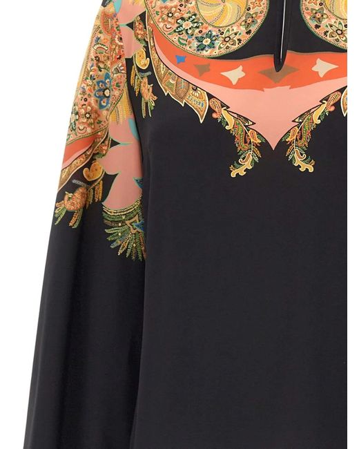 Etro Black Flared-Sleeve Paisley Blouse