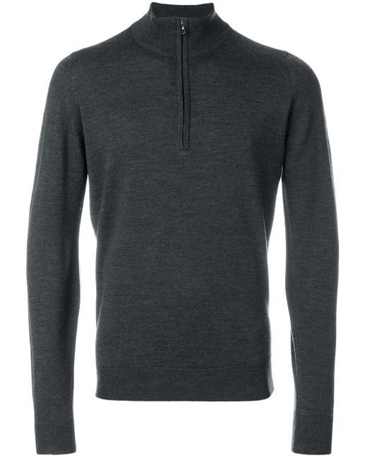 John Smedley Gray Zip-Neck Jumper for men
