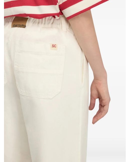 Semicouture White Drawstring Straight Jeans