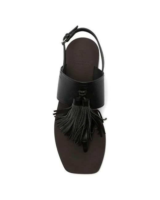 Brunello Cucinelli Black Tassel-Detail Sandals