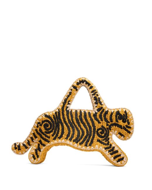 Simon Miller Metallic Tiger-Shaped Raffia Tote Bag