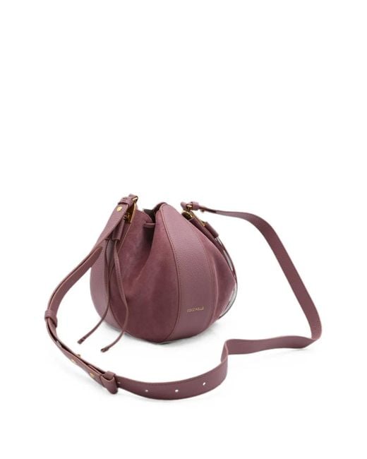 Coccinelle Purple Suede-Panelled Leather Shoulder Bag