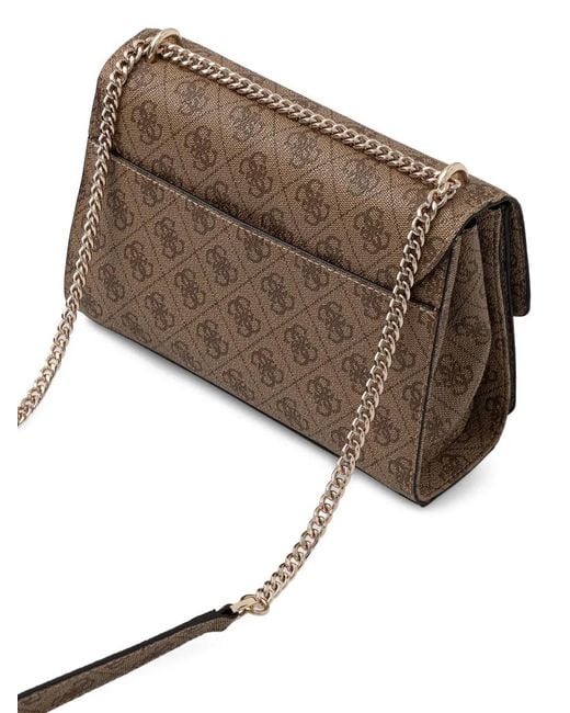 Guess Brown Monogram-Pattern Chain Satchel Bag