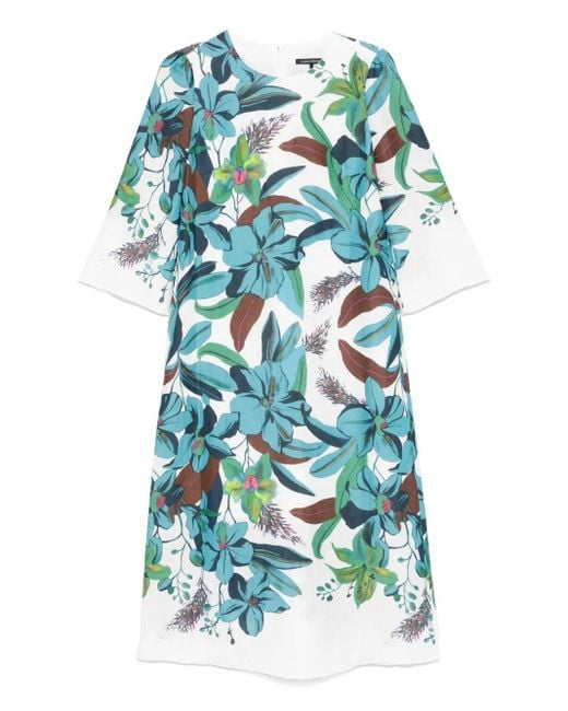 Luisa Cerano Blue Hawaiian-Print Dress