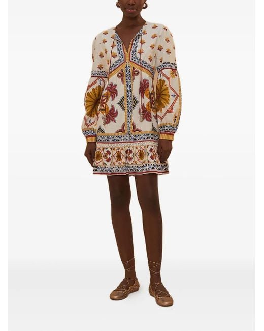 Farm Rio White Floral-Print Mini Dress