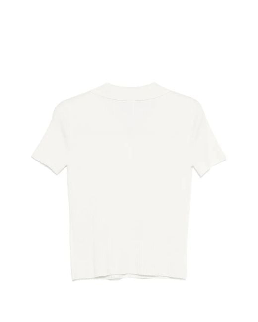 DKNY White T-Shirt Côtelé À Boutonnière
