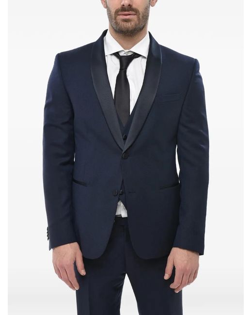 Corneliani Blue Satin Shawl-Lapel Single-Breasted Suit for men