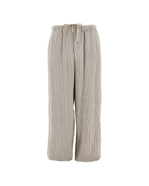 Emporio Armani Gray Drawstring-Waist Striped Trousers for men