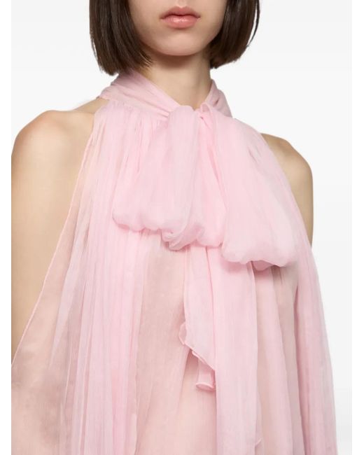 Atu Body Couture Pink Cold-Shoulder Pussy-Bow Blouse