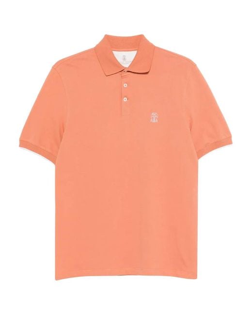 Brunello Cucinelli Orange Logo Polo Shirt for men