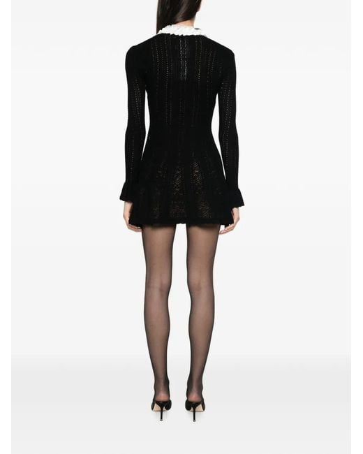 Self-Portrait Black Flower-Button Lace-Collar Mini Dress