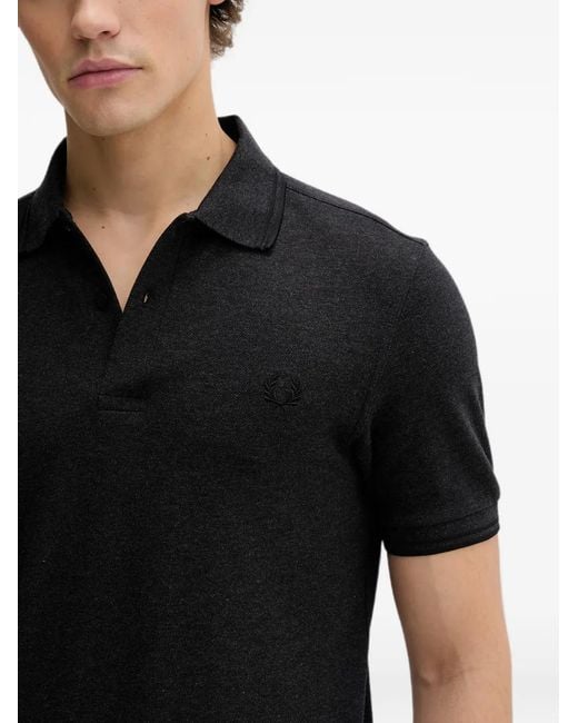 Fred Perry Black Embroidered-Logo Piqué Polo Shirt for men