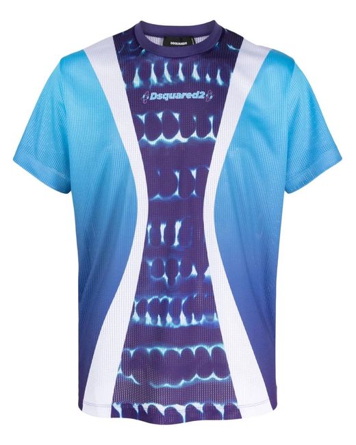 DSquared² Blue Graphic-Print Perforated T-Shirt for men