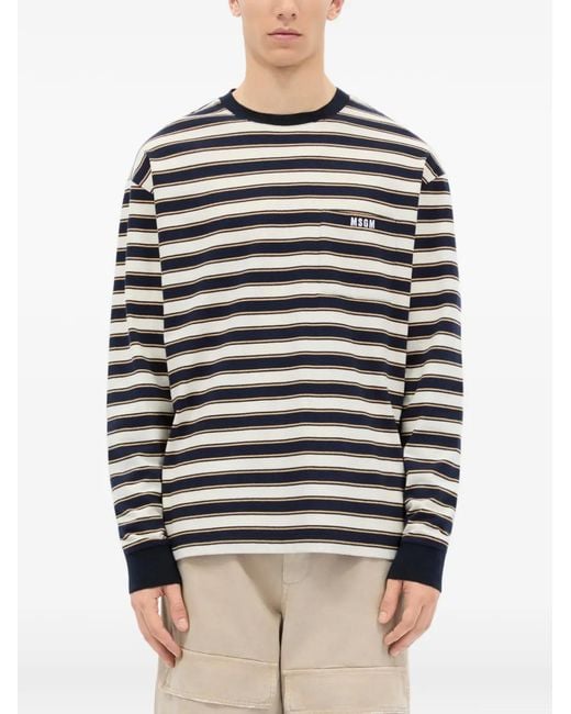 MSGM Gray Striped Pocket T-Shirt for men