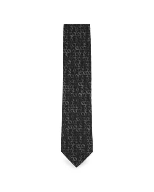 Giorgio Armani Black Logo-Jacquard Silk Tie for men