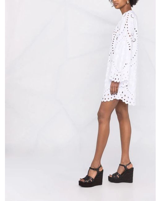 Dolce & Gabbana White Broderie-Anglaise Bell-Sleeve Mini Dress