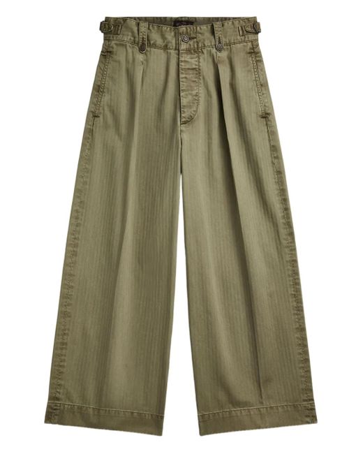 RRL Green Cotton Cropped Trousers
