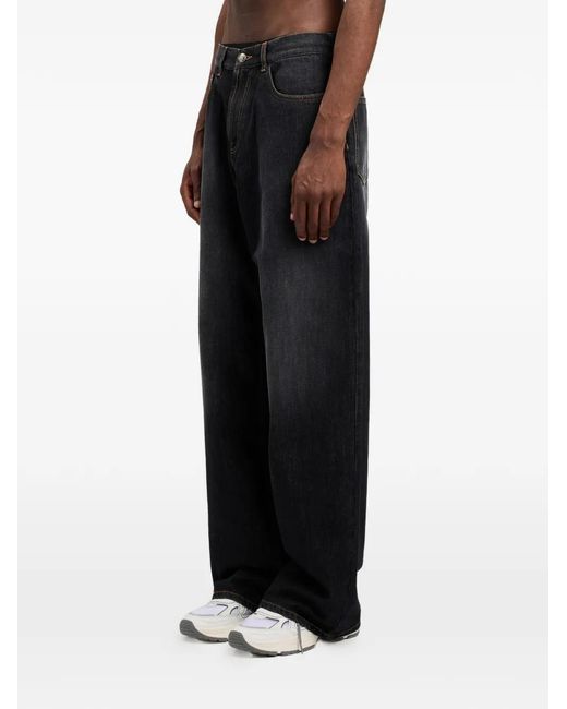 Palm Angels Blue Curved Logo Denim Jeans for men
