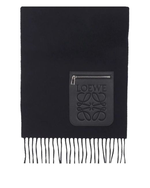 Loewe Black Logo-Patch Fringed Scarf
