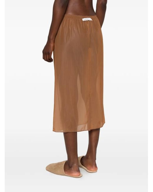 Carven Brown Sheer Elasticated-Waist Midi Skirt