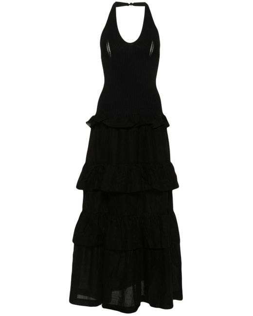 Twin Set Black Ruffle-detail Maxi Dress