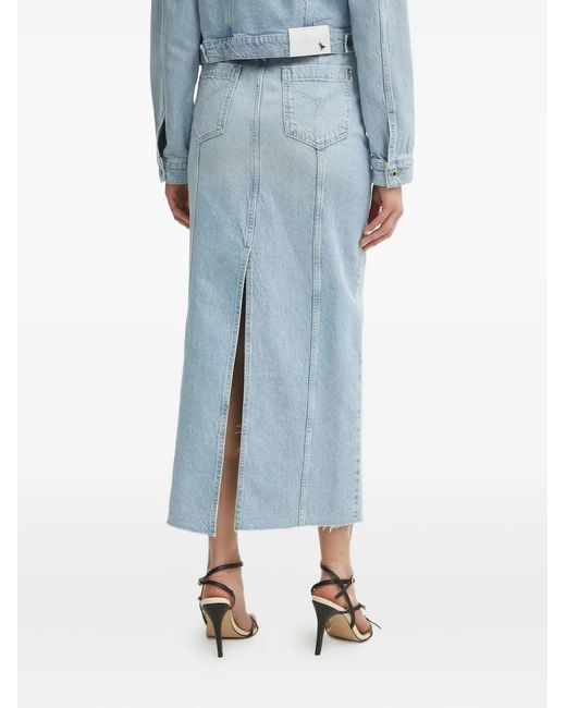 Patrizia Pepe Blue Fly-Embroidered Denim Midi Skirt