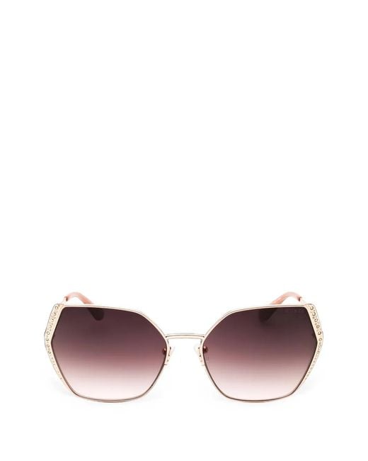 Guess Purple Crystal-Embellished Geometric-Frame Sunglasses