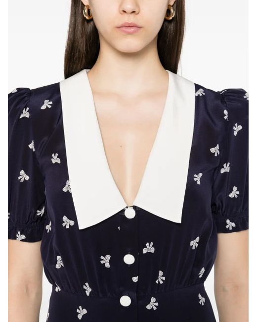 Alessandra Rich Midi-Jurk Met Strikprint in het Blue