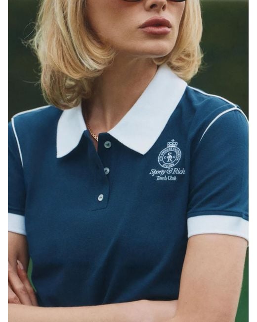 Sporty & Rich Blue Contrast-Trim Polo Shirt