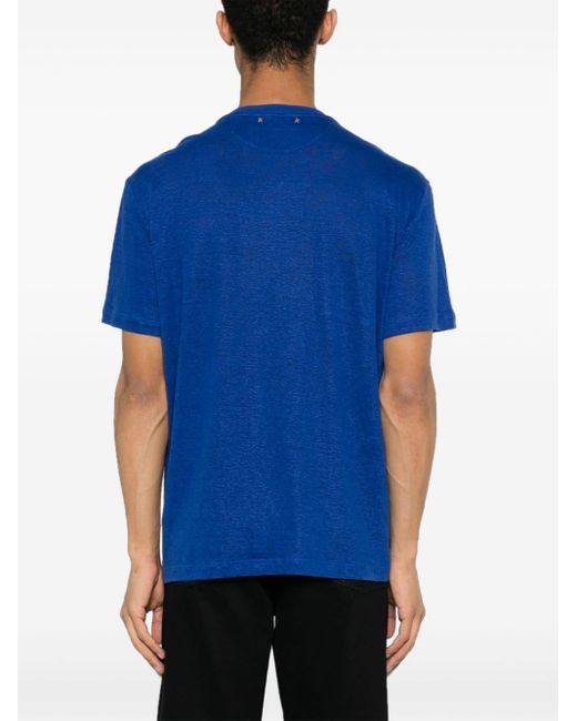 Golden Goose Deluxe Brand T-Shirt aus Leinen mit Logo-Print in Blue für Herren