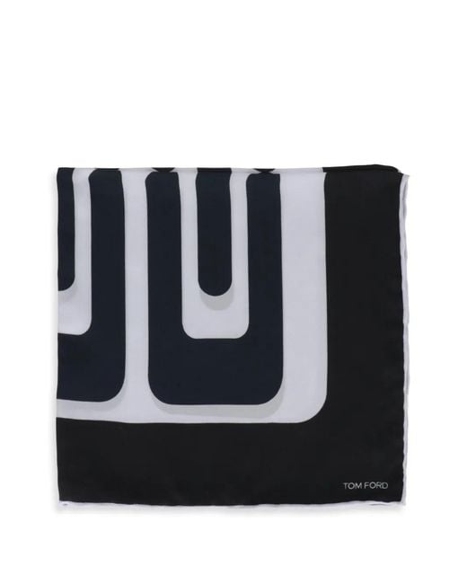 Tom Ford Black Geometric-Print Pocket Square for men