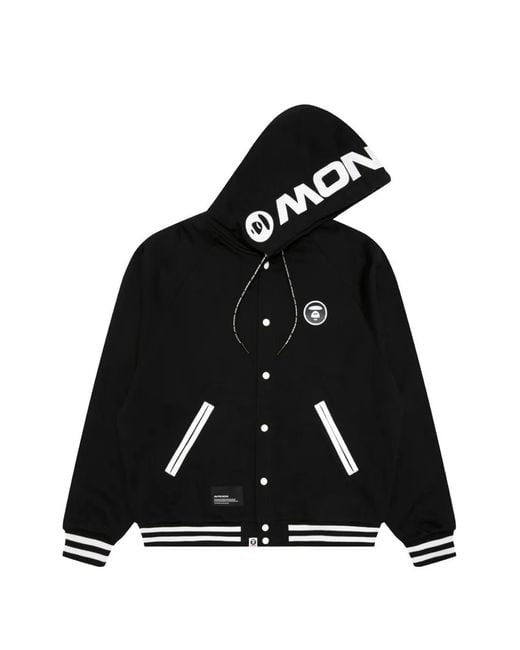 Aape By A Bathing Ape Black Logo-Patch Button-Up Hoodie for men